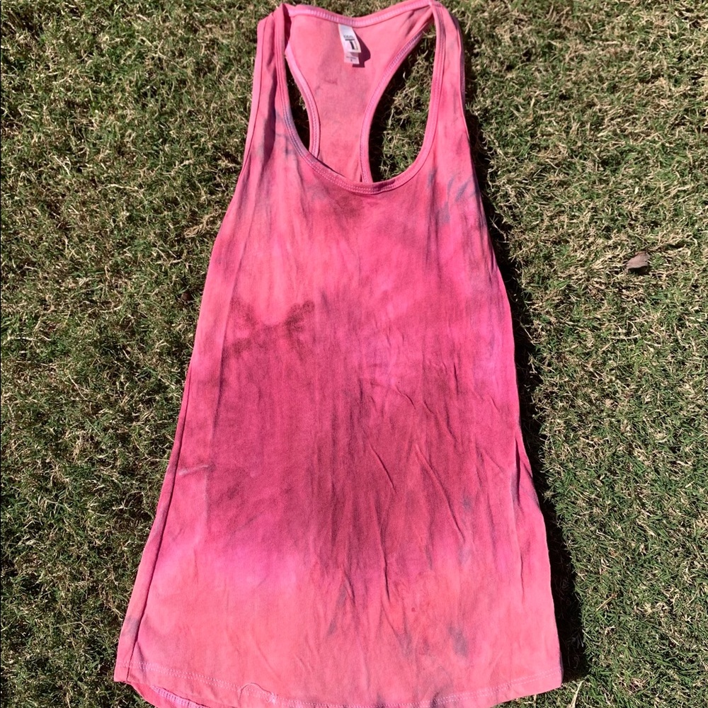 Pink spiral tie dye tank top
